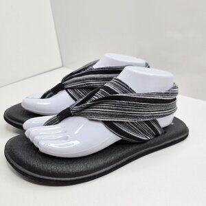 Sanuk Gray Black Striped Comfort Sling Sandals Yoga